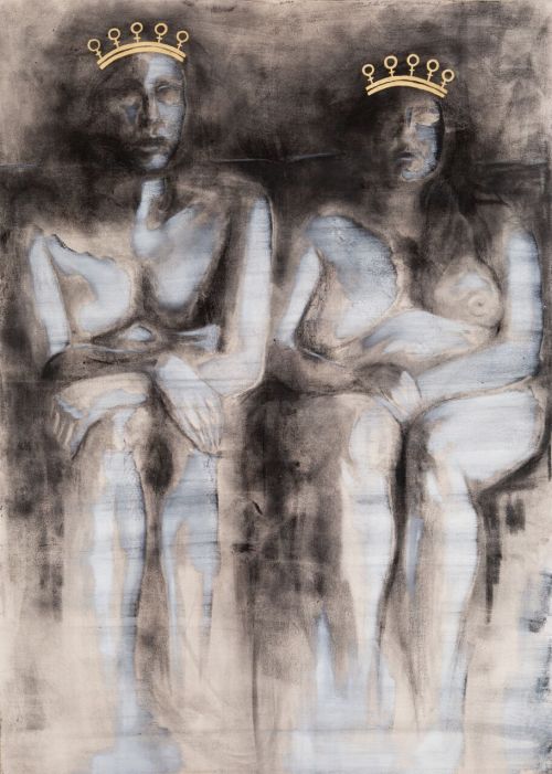 Charcoal gold leaf on canvas 